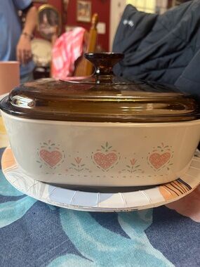 Vintage CorningWare "Forever Yours" White Casserole Dish with Pink Hearts